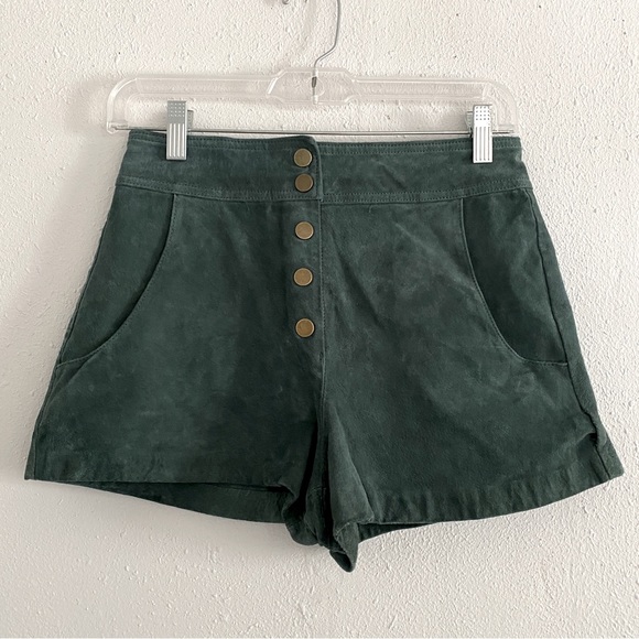Zara Green Suede Leather Button Fly High Waist Shorts sz S - Picture 4 of 7